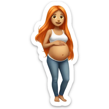 Tan girl with long orange hair holding pregnant stomach sticker