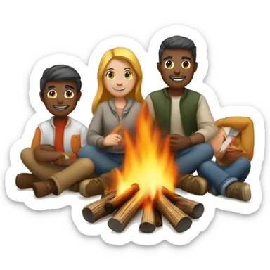 campfire with 3 white people around it sticker
