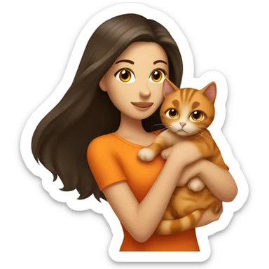 pretty brunette woman holding orange cat sticker