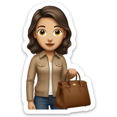 A brunette girl has a brown birkin bag  sticker