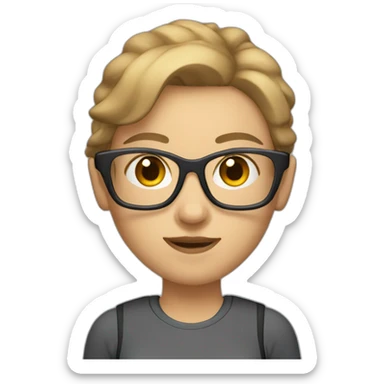 White Sports Girl with short light brown hair glasses  dumbbell sticker