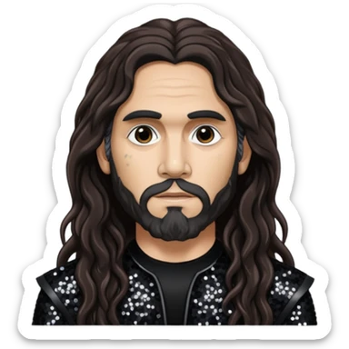 Tom Araya with long dark brown hair, black sequin outfit  sticker