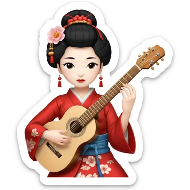 geisha play guitar sticker