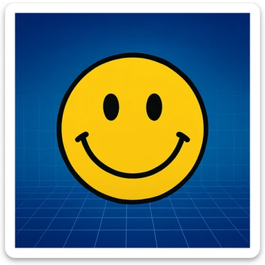 frame 5 with background blending gradient and blue, some grid lines starting to appear, smiley face unchanged sticker