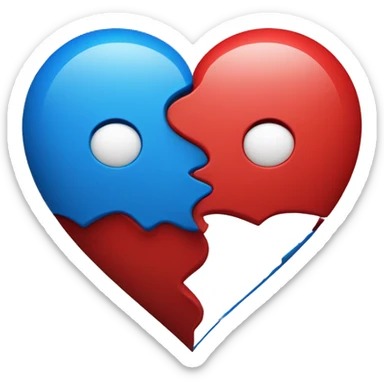 Heart that is Split in half with one side being red and the other being blue sticker