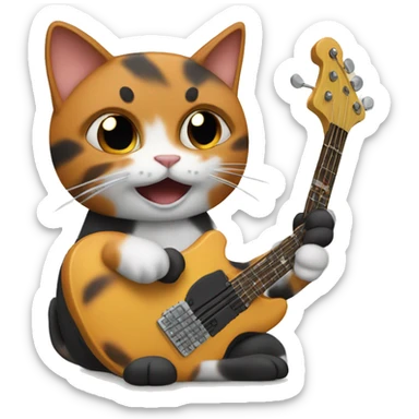 Calico cat playing bass guitar sticker