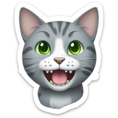 A grey cat with a cucumber in its teeth sticker