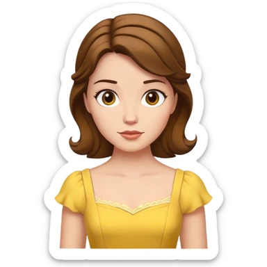 minimal Belle princess with yellow dress and brown hair, extremely simple sticker