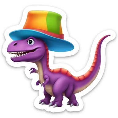 Dinosaur with boot on it head and 2 hats on his head sticker