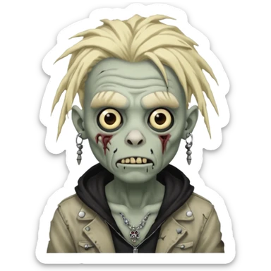 Grey pale skinned zombie boy with wrinkled skin and blond dreadlocks. Nose and ear piercings. Emo. sticker