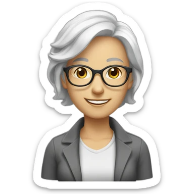 White haired Woman with glasses smiling hazel eyes eyes sticker