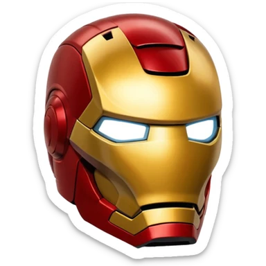 Iron Man, red and gold armored superhero helmet, simple and bold, no text sticker