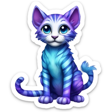Colorful vernid fantasy creature LiLaiRa Kamirah Falvie whiskers paws full body sparkle purple blue gradient stripes braided tail feline sticker