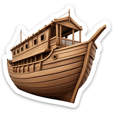 Empty wooden Noah's ark ship, massive and wide with no animals, realistic detailed wooden structure sticker