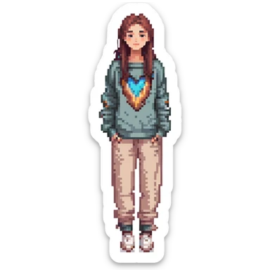 full body modern teenage girl wearing oversized sweater and pants sticker