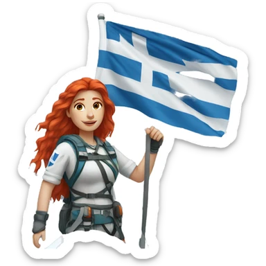 a red hair female on everest with greek flag sticker