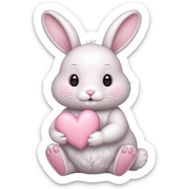White bunny holding a light pink heart sticker