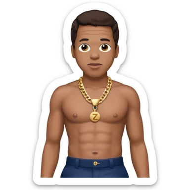 Jay-Z with dark brown hair, shirtless with necklace, metallic navy blue pants sticker