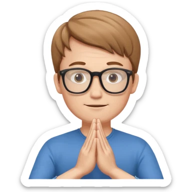 A white Man doing namaste with wearing specs sticker