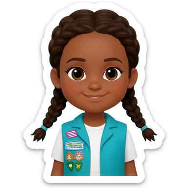 5 year old, fair skinned african american with braids, Daisy girl scout in Daisy blue best sticker