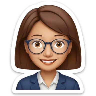 asian female accountant with eyeglasses, round face, brown hair, no tie, 63 years old sticker