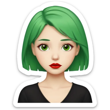 girl with green hair and red lipstick, neutral expression sticker