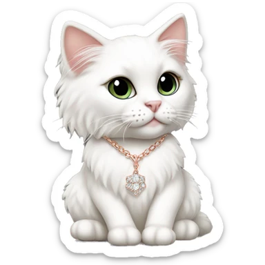 White rag doll cat with rose gold diamond necklace  sticker