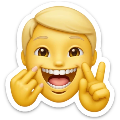Yellow emoji finger bite with teeth in flirty manner sticker