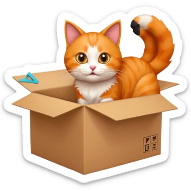 The cat jumps into the box. The head of the cat faces the box, the viewer sees the back of the cat sticker