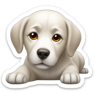 A dog lies down and shows its belly sticker