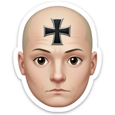 bald skinhead with a iron cross forehead tattoo sticker