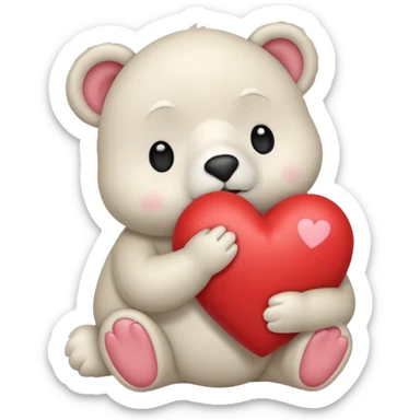 Oso blanco sentado con cara de enamorado(😍), sosteniendo un corazon sticker