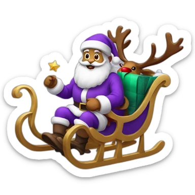 Santa Claus dressed in purple with a sleigh with reindeer sticker