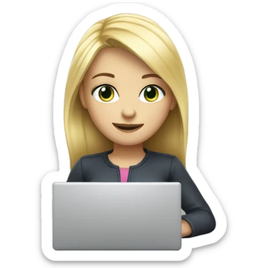 Blond hair blue eyes girl with laptop  sticker