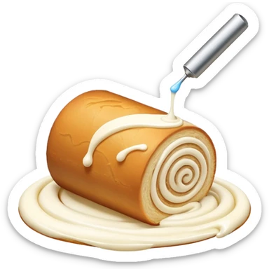 A roll getting injected with cream and cream spilling out sticker