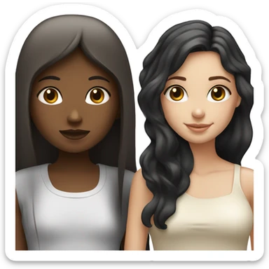 Tan girl with curly black hair next to white girl with long straight hair ￼ sticker