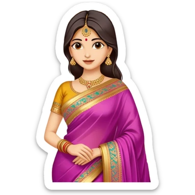 elegant colorful Indian saree with beautiful patterns and gold border sticker