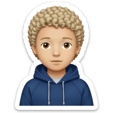 Boy with short curly hair and navy blue hoodie sticker
