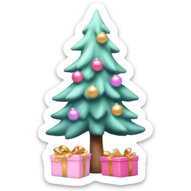 pastel pink spruce tree with presents under it sticker