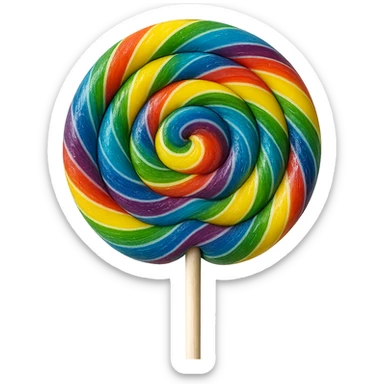 Change the lollipop to a realistic rainbow swirl lollipop with a transparent background, photorealistic style. sticker