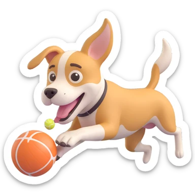 dog chasing ball in forrest, close up pose sticker