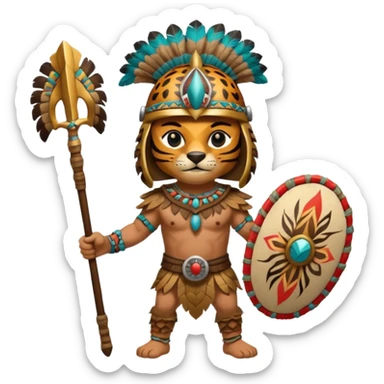 Aztec tiger warrior with traditional feathered helmet sticker