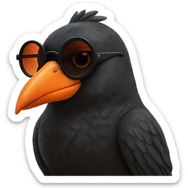 Make the bird slightly more realistic than the original, but still cartoonish. Keep the same pose, orange beak, and round sunglasses. Add subtle feather texture and gentle shading, but not hyper-realistic. Bird looking to the right. No background. The style should maintain the cartoonish look of the original bird. sticker