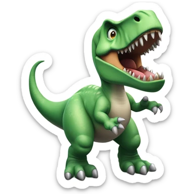 Ein Emoji im klassischen Apple Emoji Stil eines blauen, leicht cartoonhaften T-Rex mit stark betontem Überbiss und scharfen weißen Zähnen. Der T-Rex trägt ein Headset wie eine typischer Customer Service Person. Der Dinosaurier wird aus einem humorvollen Blickwinkel präsentiert und hält einen lustigen, leicht verwirrten Ausdruck.
Lege ganz besonderen Fokus auf den Überbiss
 sticker