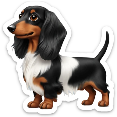 Long haired dachshund black, white and brown ￼ sticker