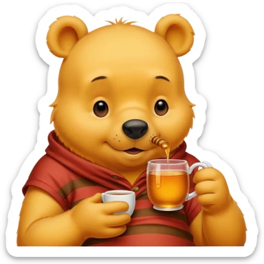 Winnie the Pooh drinking tea sticker
