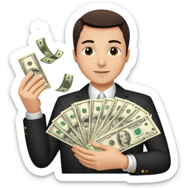 Add more cash flying around, bundles of US dollars, casino winnings vibe, lucky flight, jackpot feeling sticker