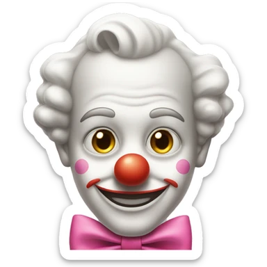 A clown face with a pink bow tie on the upper right if his head sticker