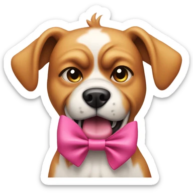 Angry dog wearing a pink coquette bow sticker