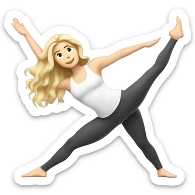 White woman, long hair, blonde hair, wavy hair, warrior 2 pose sticker
